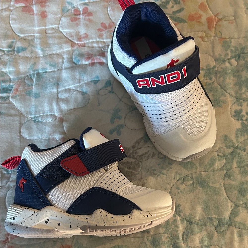 AND1 Kids' White, Blue, and Red Sneakers